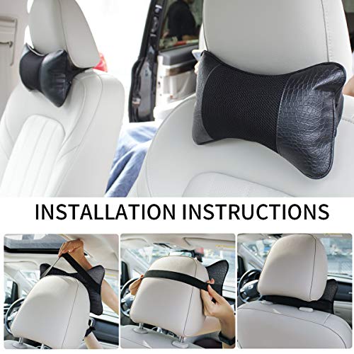 YIHO Car Neck Support Pillow Leather Head-Rest Cushion To Relief Cervical Shoulder Pain Issues For Universal Driver & Passenger Seat In Travel Or Office Chair (Black-2 Pack)