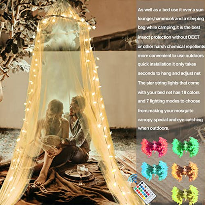  White Bed Canopy, Princess Canopy Bed Curtains With 18 Color Changing Star Lights Dome Bed Canopy With Lights For Girls Bedroom Twin Full Queen King Size Bed