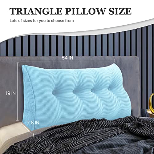  YXCSELL Headboard Wedge Pillow Triangular Bolster Pillows For Daybed Sofa Cushion Corduroy Large Support Backrest Bed Rest Reading Pillow Lumbar Positioning Upholstered (Sky Blue,Twin)