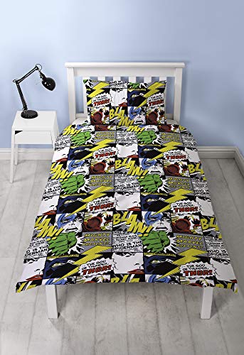 Marvel Official Scribble Duvet Cover Design Spiderman, Captain America, Hulk Design Reversible Two Sided Bedding Duvet Cover With Matching Pillow Case (UK Single/US Twin)