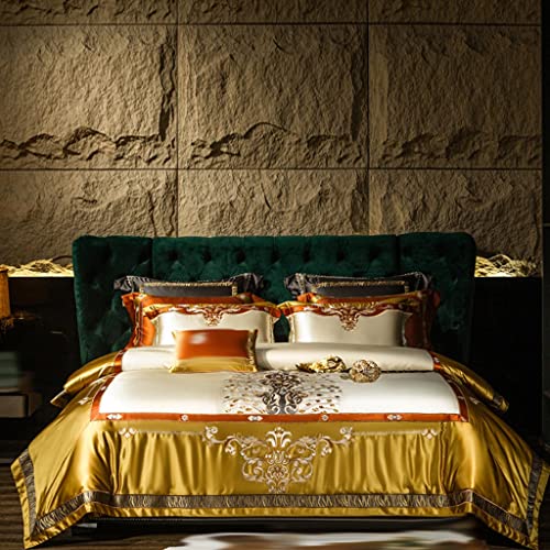  LEIGE Tribute Satin Four-Piece Set Palace Embroidery Silk Cotton Bedding Bed Cover (Color : D, Size : 220 * 240cm)