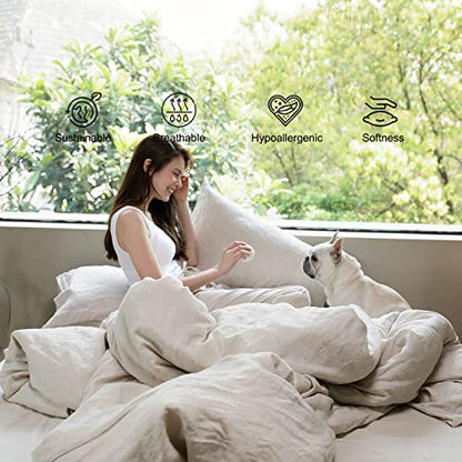  TOSMO Linen Duvet Cover Set, 100% French Flax Natural Linen Bedding 3pcs Set, Soft Breathablefor Hot Sleepers 1 Duvet Cover And 2 Pillowcases(Natural Linen, King)