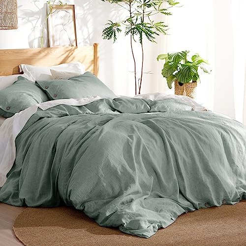  Bedsure Linen Duvet Cover Queen - Linen Cotton Blend Duvet Cover Set, Linen Color, 3 Pieces, 1 Duvet Cover 90x90 Inches And 2 Pillowcases, Comforter Sold Separately