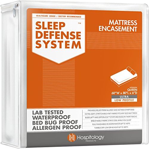  Mattress Encasement - Zippered Bed Bug Dust Mite Proof Hypoallergenic - Sleep Defense System - Queen - Waterproof - Stretchable - Standard 12" Depth - 60" W X 80" L
