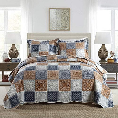  NEWLAKE Bohemian Floral Pattern Bedspread Quilt Set With Real Stitched Embroidery,Queen Size