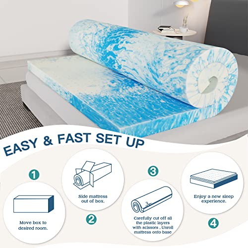  3 Inch Twin Memory Foam Mattress Topper, Cooling Gel Ventilated Design For Pressure Relief, CertiPUR-US Certified