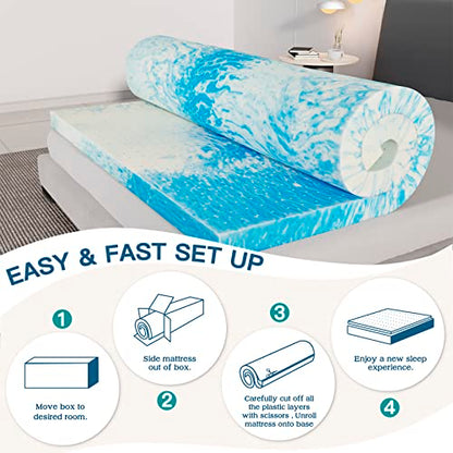  3 Inch Twin Memory Foam Mattress Topper, Cooling Gel Ventilated Design For Pressure Relief, CertiPUR-US Certified