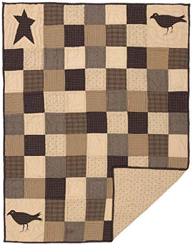  VHC Brands Kettle Grove Queen Quilt 94Wx94L Primitive Country Patchwork Design, Country Black And Creme