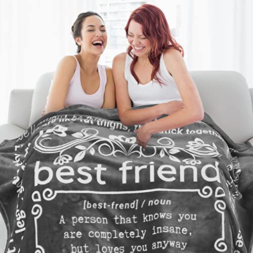  Unny Best Friend Birthday Gifts For Women, Best Friend Blanket, Unique Friendship Fun Gag Quotes For Bestie, BFF, Long Distance 60x50 Inches (Grey, Fleece)