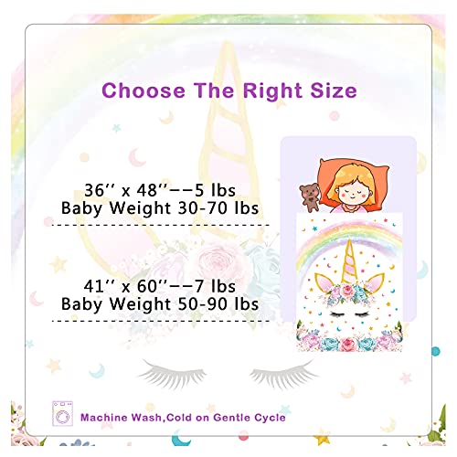  Unicorn Weighted Blankets For Girls - 36’’ X 48’’ 5 Lb Minky Kids Weighted Blankets With Glass Beads Breathable Soft Heavy Blanket For Calming And Sleeping For Bedroom Sofa Travel Gifts