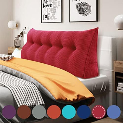  WOWMAX Large Bolster Triangular Headboard Pillow Twin Dorm Headboard Twin XL Bed Wedge Pillow For Headboard Bolster Pillow For Bed With Removable Cover, Corduroy Grey