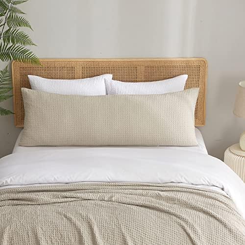  PHF Ultra Soft Waffle Weave Body Pillowcase 20" X 54", No Insert, Breathable & Skin-Friendly Body Pillow Sham With Zipper, Decorative Waffle Weave Body Pillow Cover, White
