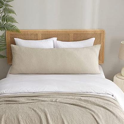  PHF Ultra Soft Waffle Weave Body Pillowcase 20" X 54", No Insert, Breathable & Skin-Friendly Body Pillow Sham With Zipper, Decorative Waffle Weave Body Pillow Cover, White