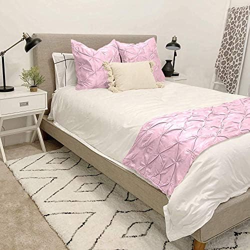  ABP COLLECTION Bed Runners - 100% Cotton 800 Thread Count Pinch Pleated Bed Runner - Luxury Pinch Pleated Bed Runner, Hotel Quality Modern Pinch Pleated Bed Runner Queen Size, White