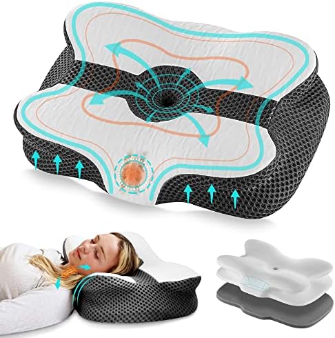  Elviros Cervical Pillow, Contour Memory Foam Pillow For Neck Pain Relief, Adjustable Orthopedic Contour Support Pillows For Sleeping, Ergonomic Bed Pillow For Side, Back, Stomach Sleepers (Dark Grey)