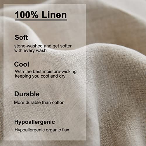  TOSMO 100% Linen Pillowcase Queen Size, Set Of 2, Stone Washed Pillowcases Envelope Closure, Soft And Durable Pillow Cases, 20" X 30", Natural Linen