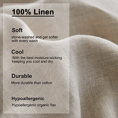  TOSMO 100% Linen Pillowcase Queen Size, Set Of 2, Stone Washed Pillowcases Envelope Closure, Soft And Durable Pillow Cases, 20" X 30", Natural Linen