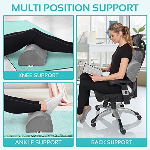  2 Pack Large Half Moon Bolster Pillow For Legs, Knees, Lower Back And Head, Lumbar Support Pillow For Bed, Sleeping | Semi Roll For Ankle And Foot Comfort - Machine Washable Cover, Grey