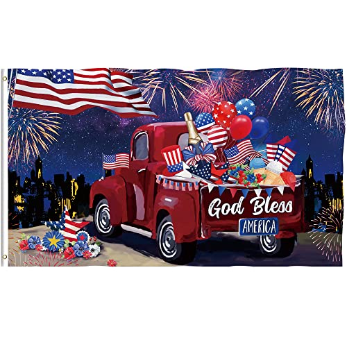  4th Of July Decorations 3x5 - Vivid Color Uv Fade Resistant - Double Sided God Bless American Flags For Outside 3x5, Truck Patriotic Polyester With Brass Grommets Flags 3x5 Outdoor