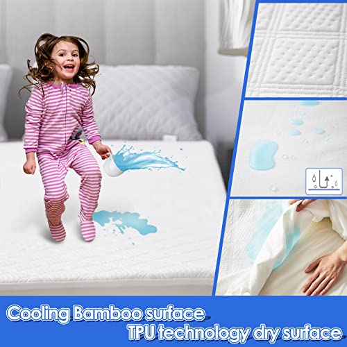  Cooling Mattress Protector Queen Size Mattress Protector Cooling Bamboo Mattress Protector Soft 3D Air Fabric Mattress Pad Cover Sheets Noiseless Mattress Protector
