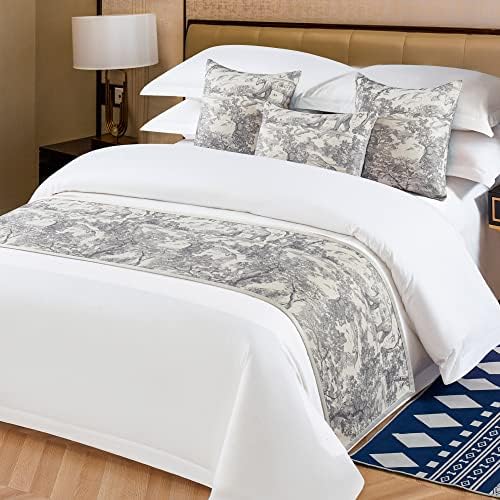  Floral Bed Scarf 100% Microfiber Elegant Fade Resistant Bed Runner Bedspread Slipcover Bedding Decor For Wedding Room Bedroom, Green, Queen
