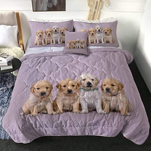  Sleepwish Golden Retriever Bedding Puppy Dog All Season Duvet Insert 3D Pet Themed Animal 4 Pieces, Lightweight Reversible Bedding Sets(King)