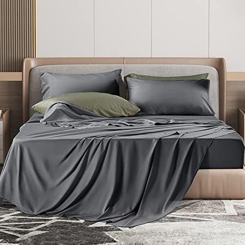  100% Cotton Queen Size Sheets Set - 1000 Thread Count，Luxury Egyptian Cotton Bed Sheets，Breathable & Smooth Hotel Sheets, 16 Inch Deep Pocket - 4 Piece (Queen, Black)