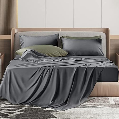  100% Cotton Queen Size Sheets Set - 1000 Thread Count，Luxury Egyptian Cotton Bed Sheets，Breathable & Smooth Hotel Sheets, 16 Inch Deep Pocket - 4 Piece (Queen, Black)