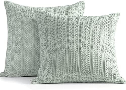  Cocoploceus 26x26 Pillow Covers Boho Euro Shams Set Of 2 Decorative Throw Pillow Covers Cotton Large Square Pillowcase For Couch Bed, Sage Green