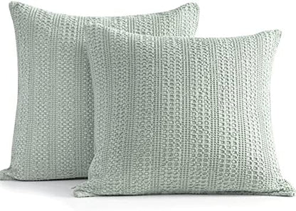  Cocoploceus 26x26 Pillow Covers Boho Euro Shams Set Of 2 Decorative Throw Pillow Covers Cotton Large Square Pillowcase For Couch Bed, Sage Green