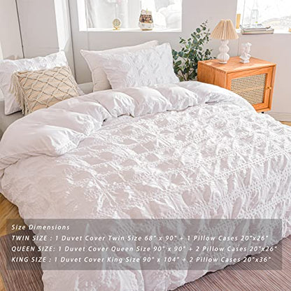  MY /emwai/ Duvet Cover King Size White, Super Soft Comfortable Seersucker Bedding Duvet Covers Set - 1 Duvet Cover And 2 Pillow Cases, King Size Duvet Cover With Zipper Closure & Corner Ties