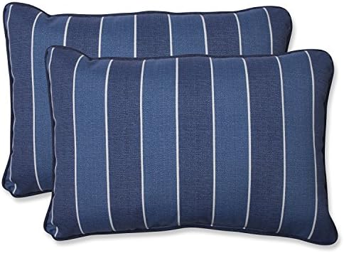  Pillow Perfect Stripe Outdoor Throw Accent Pillow, Plush Fill, Weather, And Fade Resistant, Large Square - 18.5" X 18.5", Blue/Green Topanga, 2 Count