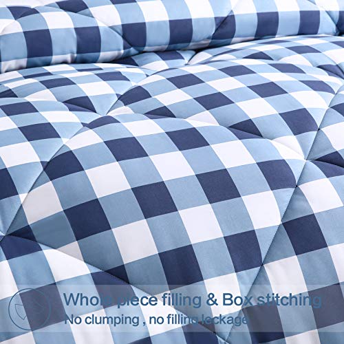  All Season King Size Soft Quilted Down Alternative Comforter Reversible Duvet Insert With Corner Tabs,Winter Summer Warm Fluffy,Dark Blue White,90x102 Inches