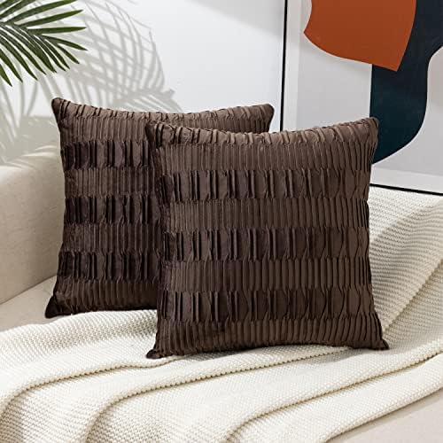  ETASOP 2Pack White Velvet Pillow Covers With Wave Striped Decorative, Luxury Soft Cushion Cases For Farmhouse Couch Sofa Living Room,18x18 Inches