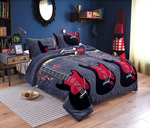  All American Collection New Super Soft And Warm 4 Piece Borrego/Sherpa Blanket With Pillow Sham And Cushion (Full, Dinosaur)