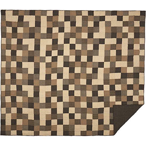  VHC Brands Kettle Grove Queen Quilt 94Wx94L Primitive Country Patchwork Design, Country Black And Creme