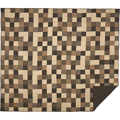  VHC Brands Kettle Grove Queen Quilt 94Wx94L Primitive Country Patchwork Design, Country Black And Creme