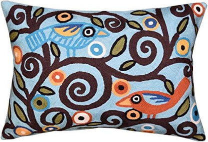  Kashmir Designs Lumbar Cushion Cover Hand Embroidered Wool 13x21 (Lumbar Poppy Pillow Cover Turquoise)