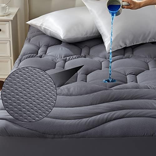  LVEN HOME Waterproof Twin Mattress Pad, Thick Padded Mattress Cover Protector Washable, Breathable Cooling Pillowtop Mattress Topper, Down Alternative Filled, Deep Pocket Fitted
