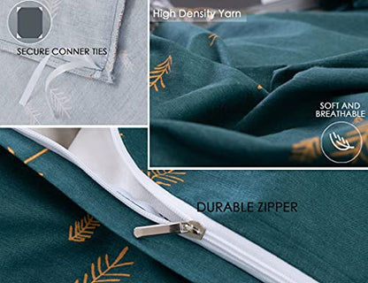  Bedding Duvet-Cover-Set, Queen Green Pine Pattern Cotton Luxury High Thread Soft Bedding Set,1 Duvet Cover And 2 Pillow Shams Comforter Cover-Set