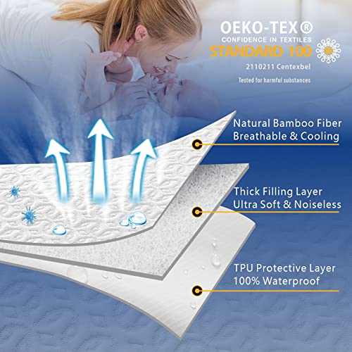  King Size Mattress Protector Waterproof, Hypoallergenic Bamboo 3D Air Fabric Mattress Cover, Cooling Bed Mattress Pad Cover, Soft Noiseless Vinyl Free Machine Washable, 8''-21'' Deep Pocket