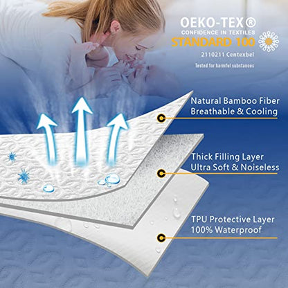  King Size Mattress Protector Waterproof, Hypoallergenic Bamboo 3D Air Fabric Mattress Cover, Cooling Bed Mattress Pad Cover, Soft Noiseless Vinyl Free Machine Washable, 8''-21'' Deep Pocket