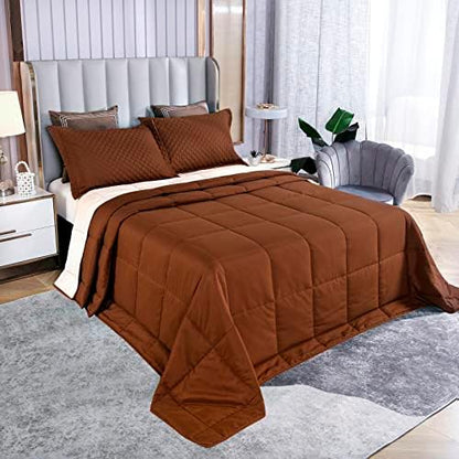  SOULOOOE 128x120 Oversized King Plus Comforter Extra Large King Size Quilts 3 Pieces Lightweight Reversible Down Alternative Cooling Summer Comforter For All Season With 8 Corner Tabs Beige