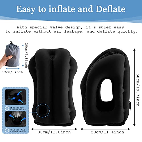  YEEPEC Inflatable Travel Pillows For Airplanes, Neck Support Travel Pillow For Sleeping Airplanes/Trains/Cars/Office Napping With Free Eye Mask, Earplugs