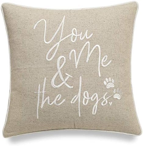  EURASIA DECOR You Me & Dogs Quote Embroidered Decorative Square Accent Throw Pillow Cover - Gifts For Dog Lover, Pet Lover, Home - 18x18 Inches, Grey