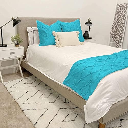  ABP COLLECTION Bed Runners - 100% Cotton 800 Thread Count Pinch Pleated Bed Runner - Luxury Pinch Pleated Bed Runner, Hotel Quality Modern Pinch Pleated Bed Runner Queen Size, White