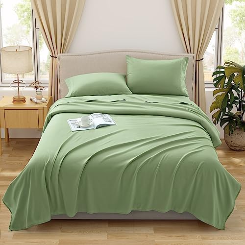  Vonty 4 Piece Queen Sheet Set - Luxury Brushed Microfiber Sheets, Sage Green Bed Sheets Set - 1200 Thread Count Sheets - Cooling And Wrinkle Resistant Bedding Sheets & Pillowcases With Deep Pocket