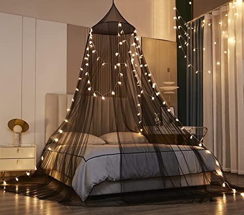 Mengersi Bed Canopy With Lights,Christmas Snowflakes Bed Canopy For Girls Room Decor,Princess Bed Canopy For Twin Full Queen King Size Bed,Black