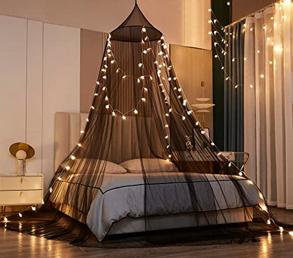  Mengersi Bed Canopy With Lights,Christmas Snowflakes Bed Canopy For Girls Room Decor,Princess Bed Canopy For Twin Full Queen King Size Bed,Black