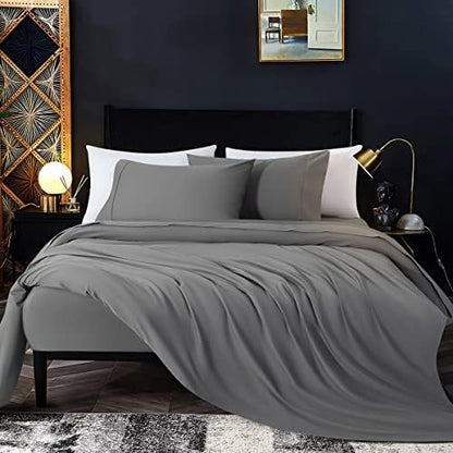  1200 Thread Count Cotton Sheets, 100% Egyptian Cotton Queen Size Sheets, Breathable Bed Sheets Set 16-Inch Deep Pocket - Wrinkle And Hypoallergenic - 4 Piece (White, Queen)